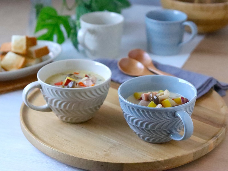 波佐見焼 ローズマリー スープカップ ブルーグレー