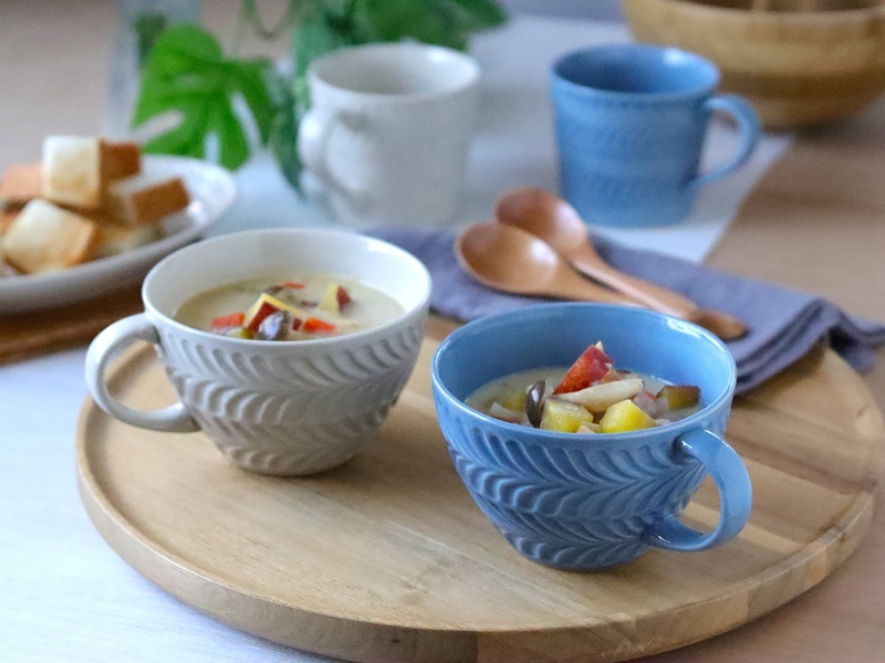 波佐見焼 ローズマリー スープカップ ブルーグレー