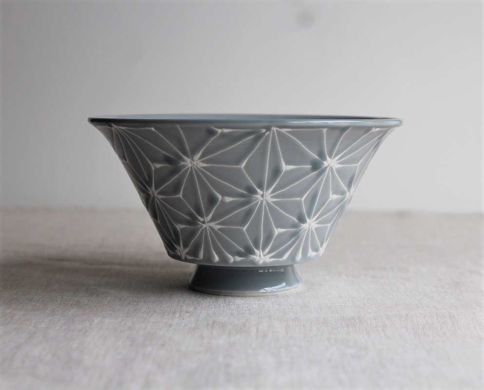 波佐見焼 ホワイトライン麻 丼 グレー