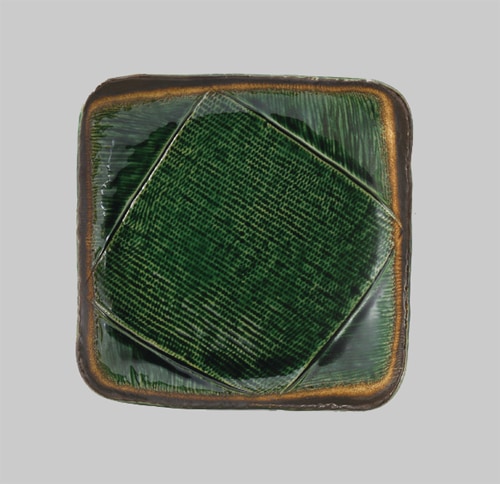 深緑（しんりょく）正角盛皿２３.５cm