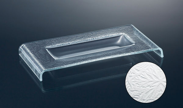 東洋佐々木ガラス｜ビュッフェプレート 足付長角トレー(リーフ模様)  KG-4003 (２枚入) ガラス皿  長方形 業務用 おしゃれ 日本製