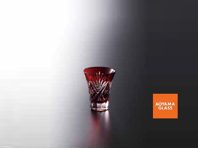 酒器・徳利／【青山硝子】切子杯・赤  80ｃｃ
