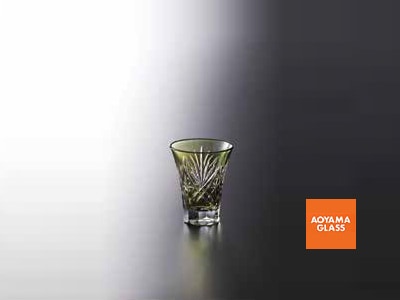 酒器・徳利／【青山硝子】切子杯・オリーブ  80ｃｃ