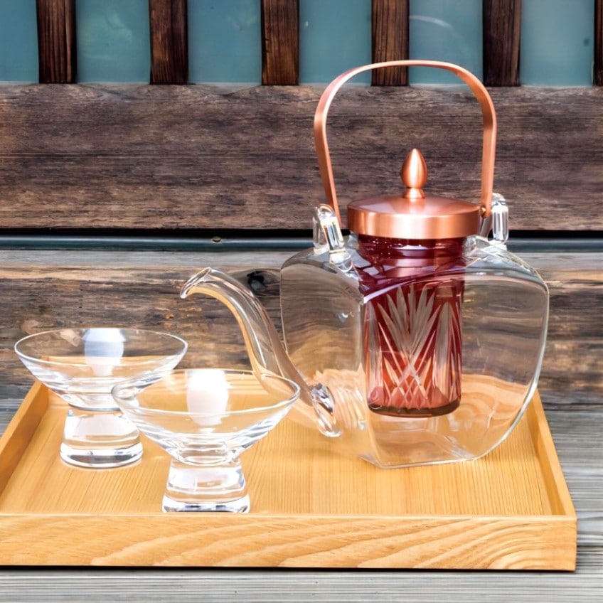 廣田硝子｜ちろり 江戸切子ちろり 酒杯揃い 銅フロスト 赤（中子付き） 10154-CKF 日本酒 お茶 耐熱性 高級感 エレガント 個性的