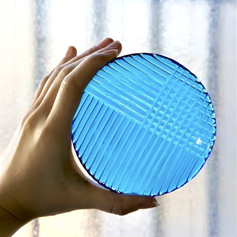 廣田硝子｜ガラス丸皿 2211NB 手塩皿 ブルー 醤油皿 小皿 舫 もやい レリーフ 高級感 シェルシリーズ 