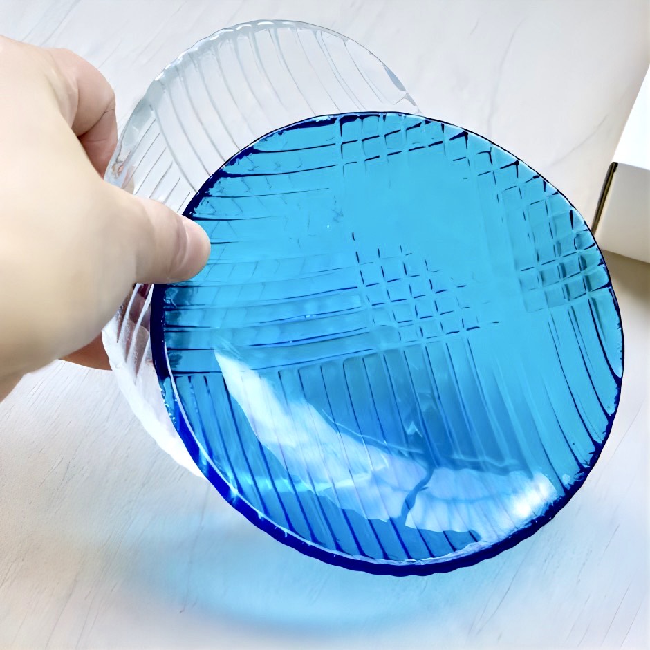 廣田硝子｜ガラス丸皿 2211NB 手塩皿 ブルー 醤油皿 小皿 舫 もやい レリーフ 高級感 シェルシリーズ 