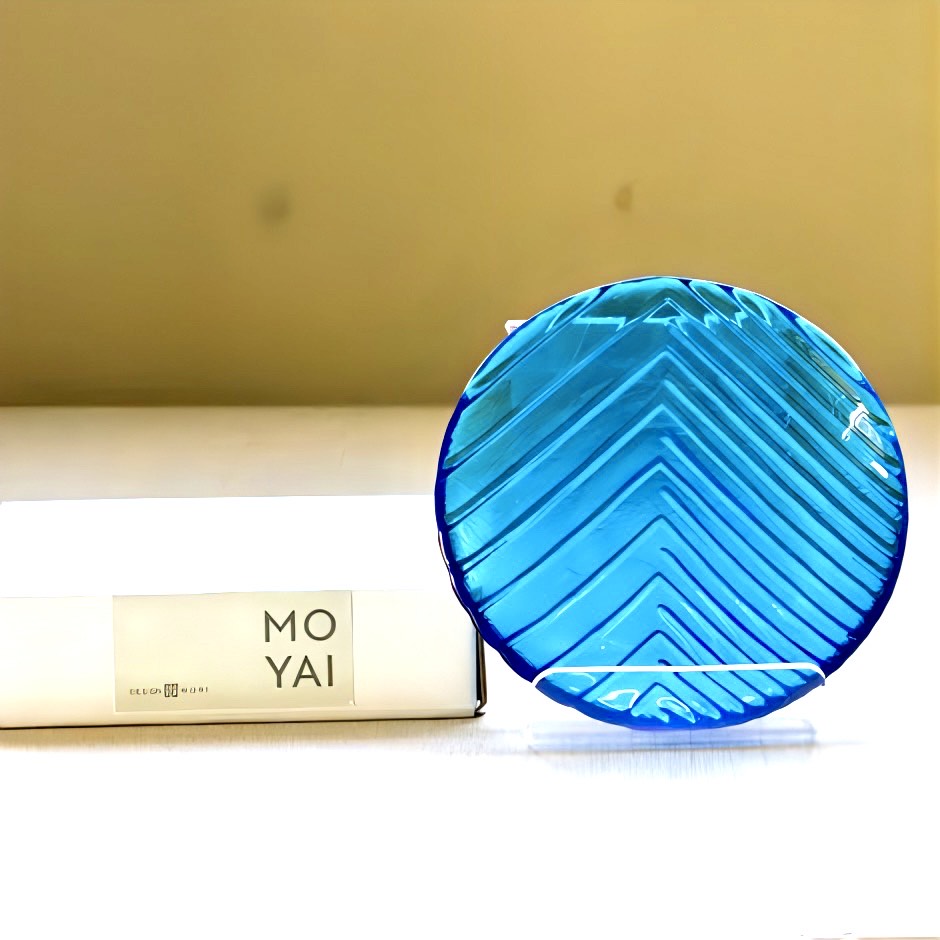 廣田硝子｜ガラス丸皿 2214NB 手塩皿 ブルー 醤油皿 小皿 舫 もやい レリーフ 高級感 シェルシリーズ 