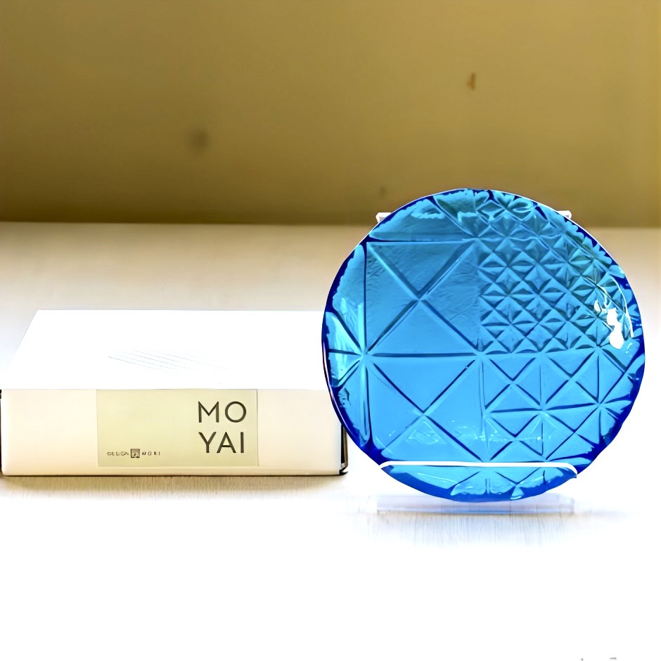 廣田硝子｜ガラス丸皿 2215NB 手塩皿 ブルー 醤油皿 小皿 舫 もやい レリーフ 高級感 シェルシリーズ 