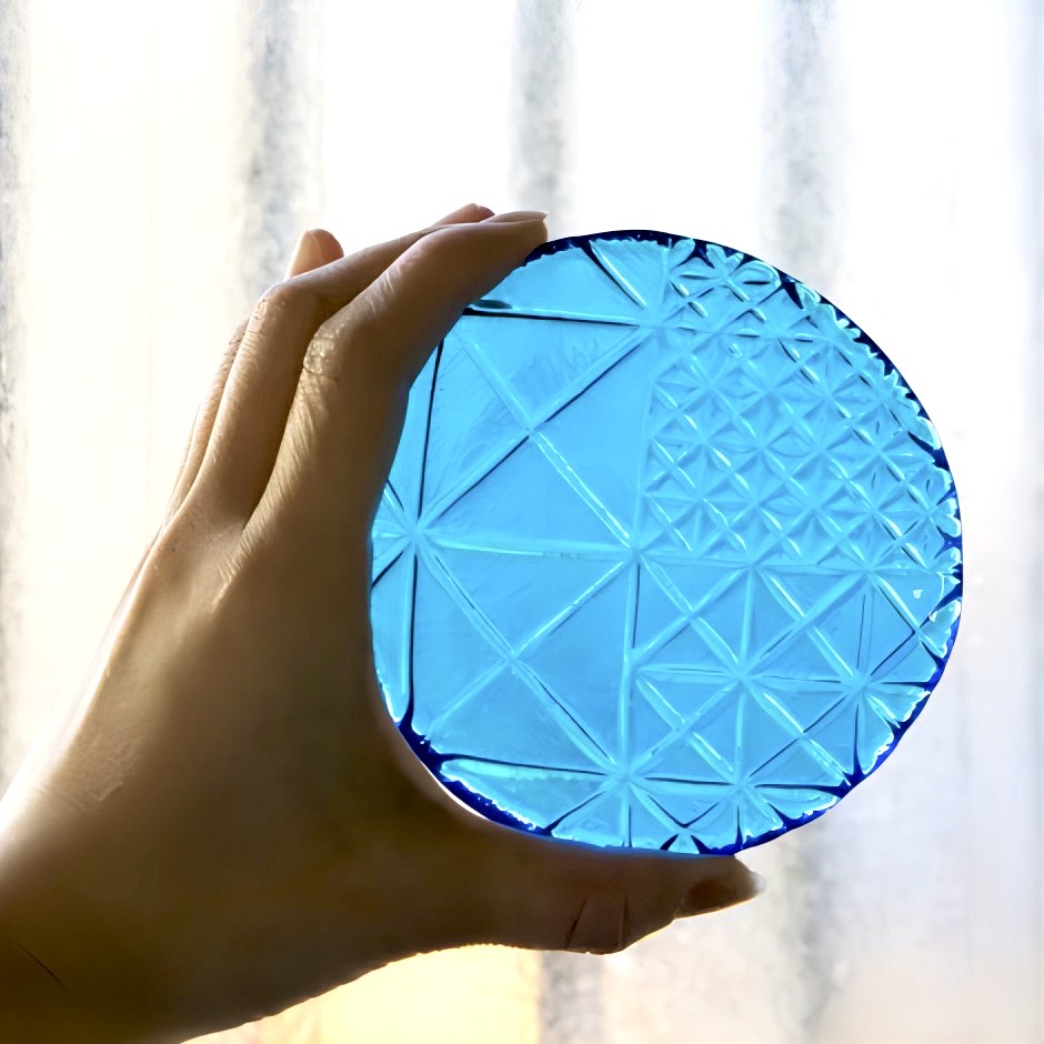 廣田硝子｜ガラス丸皿 2215NB 手塩皿 ブルー 醤油皿 小皿 舫 もやい レリーフ 高級感 シェルシリーズ 