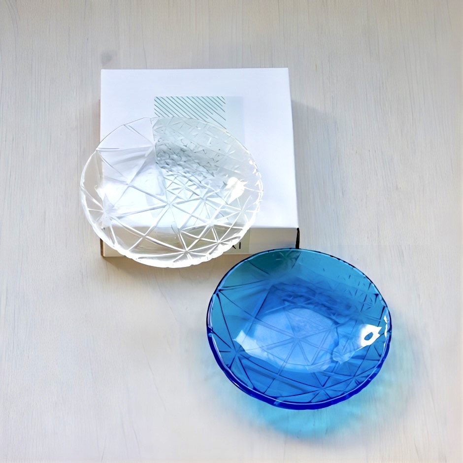 廣田硝子｜ガラス丸皿 2215NB 手塩皿 ブルー 醤油皿 小皿 舫 もやい レリーフ 高級感 シェルシリーズ 