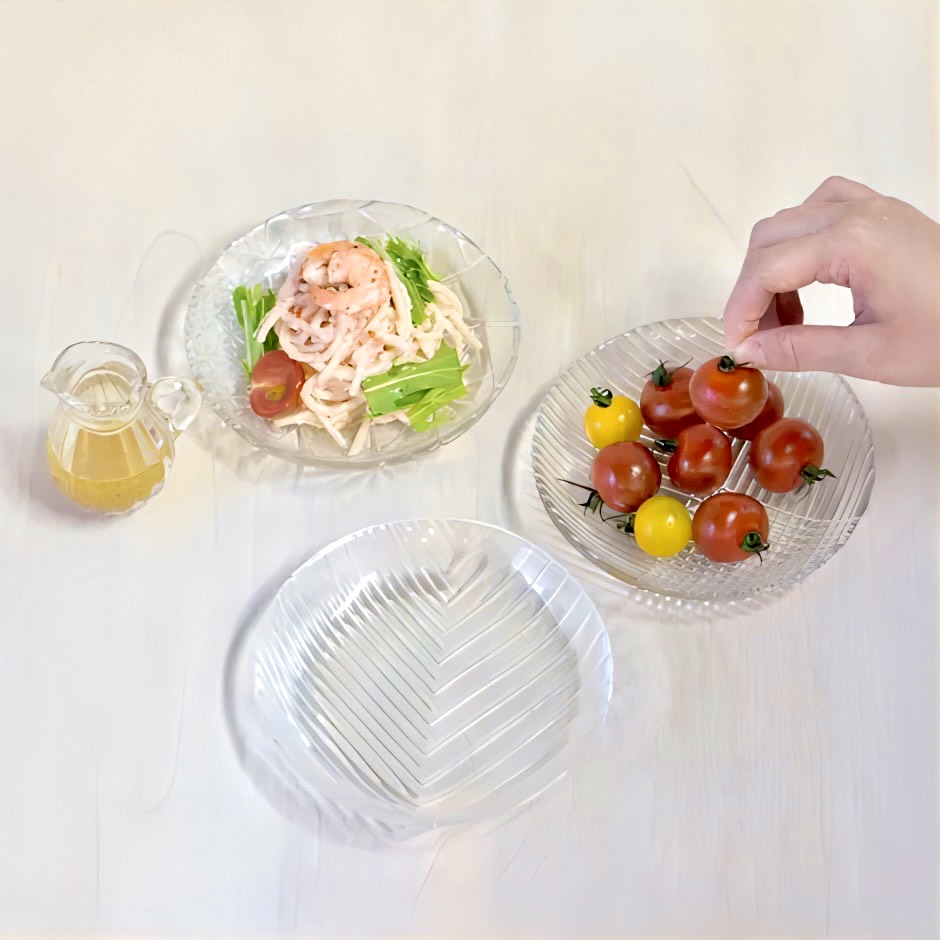 廣田硝子|鉢・ボール 深皿 2224N 舫 もやい プレート レリーフ 高級感 シェルシリーズ デザイン 和食 洋食 ガラス皿 丸皿