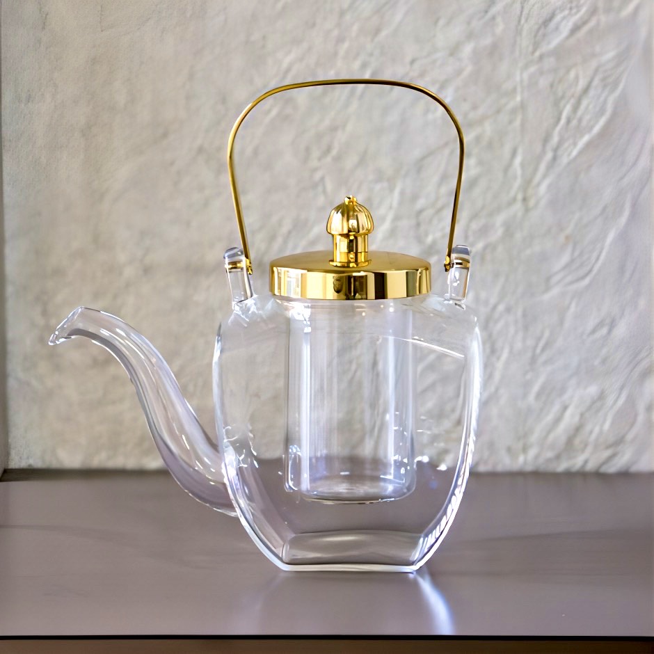 廣田硝子｜角ちろり 金 中子付き 350ml 耐熱ガラス製 日本酒 酒器 お祝い 法人ギフト