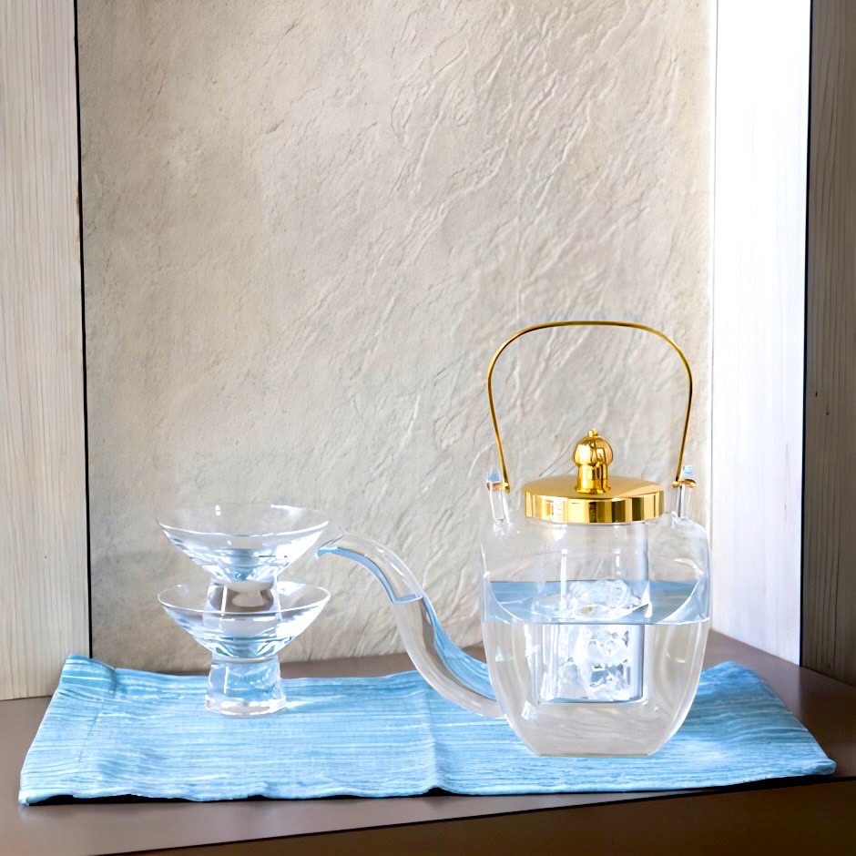 廣田硝子｜角ちろり 金 中子付き 350ml 耐熱ガラス製 日本酒 酒器 お祝い 法人ギフト