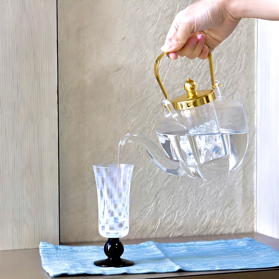 廣田硝子｜角ちろり 金 中子付き 350ml 耐熱ガラス製 日本酒 酒器 お祝い 法人ギフト