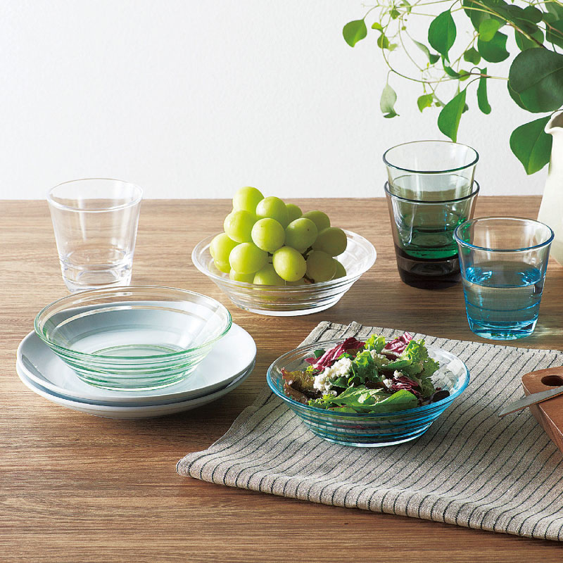 ガラス製ボウル 気泡入り 鉢 浅鉢 5個セット ガラス製ボウル 気泡入り 鉢 浅鉢 5個セット 石川硝子工藝舎／無地