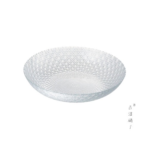 吉沼硝子|ガラス丸皿 オルビット 21cm ディーププレート 24-224 切子柄 高級感 シンプル ハンドメイド おしゃれ 前菜 冷やし中華