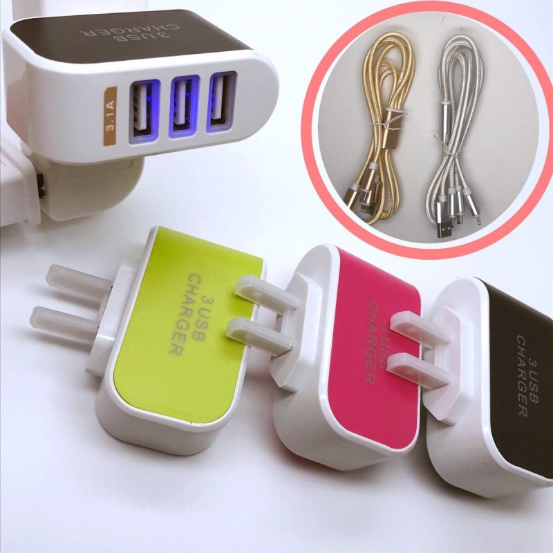�ҥåȾ��� 3�ݡ���USB���Ŵ� AC�����ץ�����3in1���ť����֥륻�å�