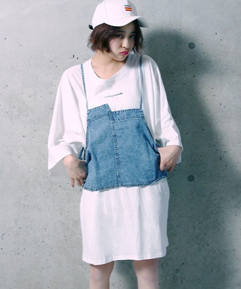 レイヤードデニムワンピース