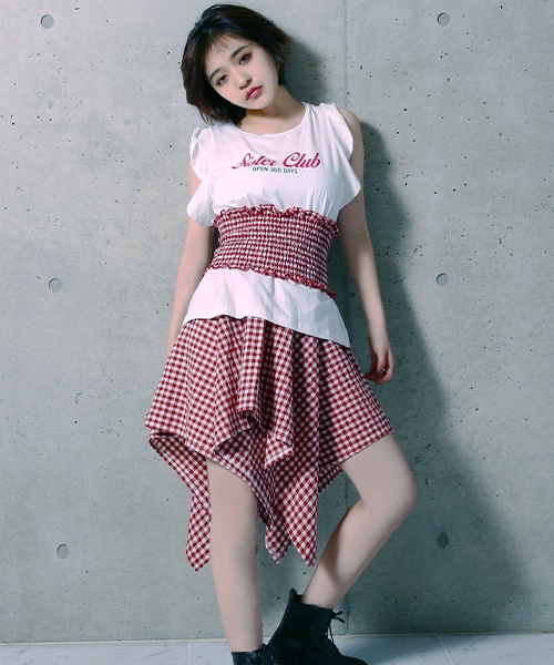 フィッシュテールチェックスカートセットアップ
