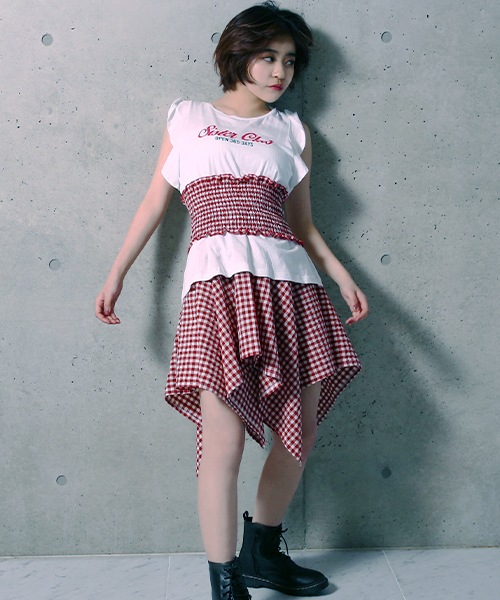 フィッシュテールチェックスカートセットアップ