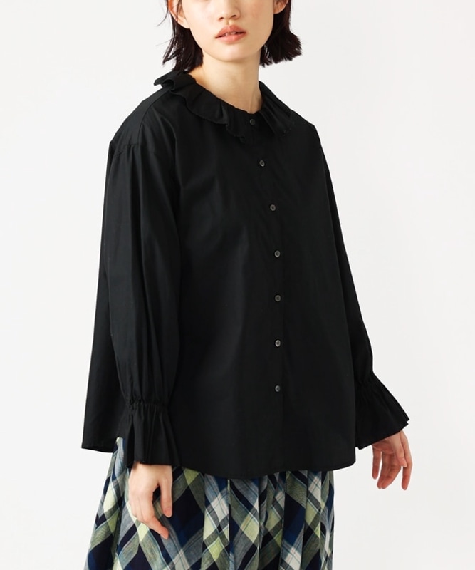 【SALE】ルフィナ　フリル襟のコットンギャザーブラウス