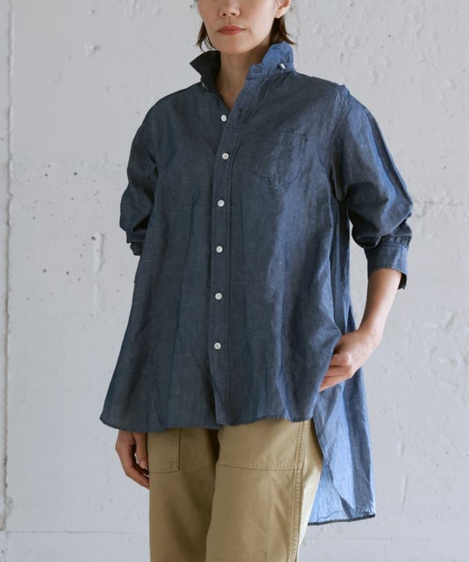 ブラッドB　［Haddow］綿麻シャンブレー素材のベルト付きシャツ