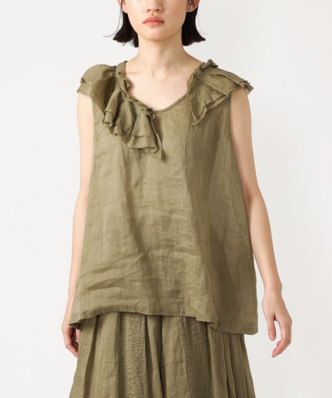 【SALE】コトトップ・Ｂ 麻ボイルのアシンメトリーフリルトップス