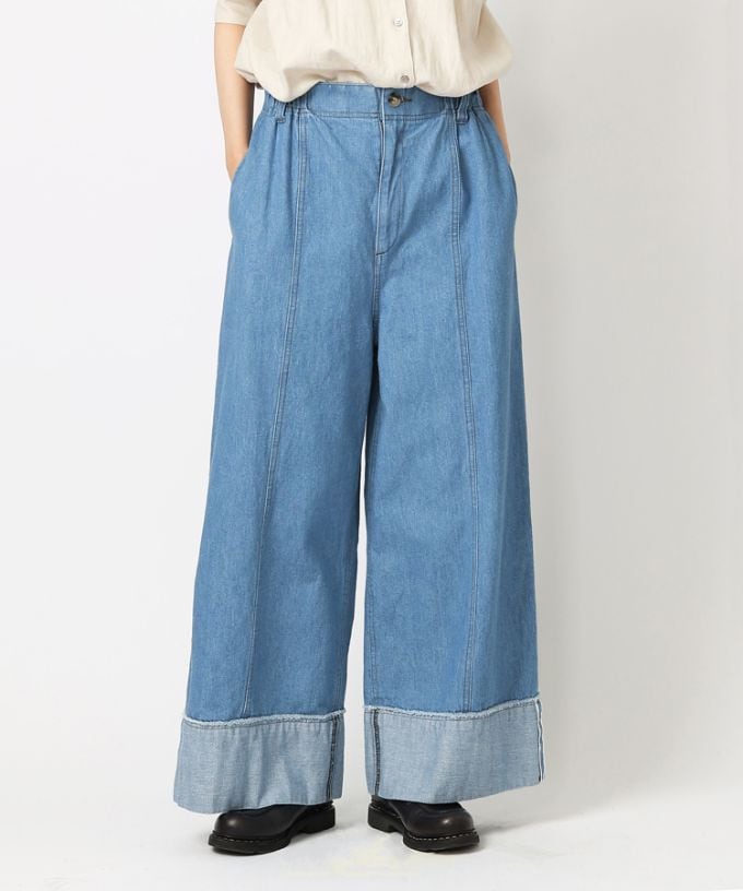 魅力的な テレパンツ・C シルエットのきれいなデニムワイドパンツ/ITEM パンツ