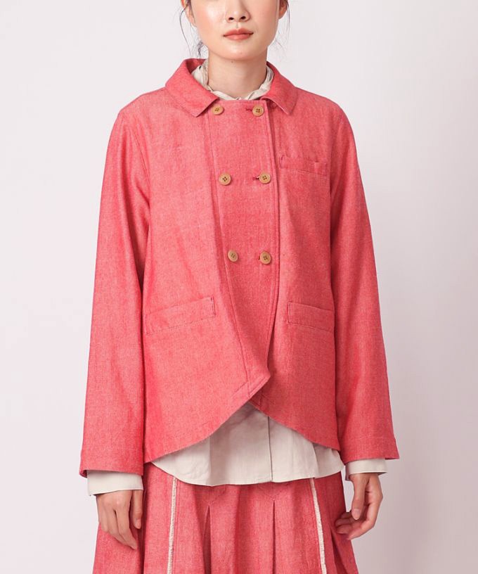 カインジャケット・プラム　コットンツイルのダブルボタンジャケット