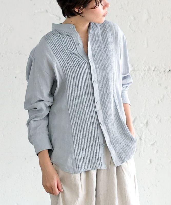 【SALE】エド［haddow］リネンピンタックバンドカラーシャツ