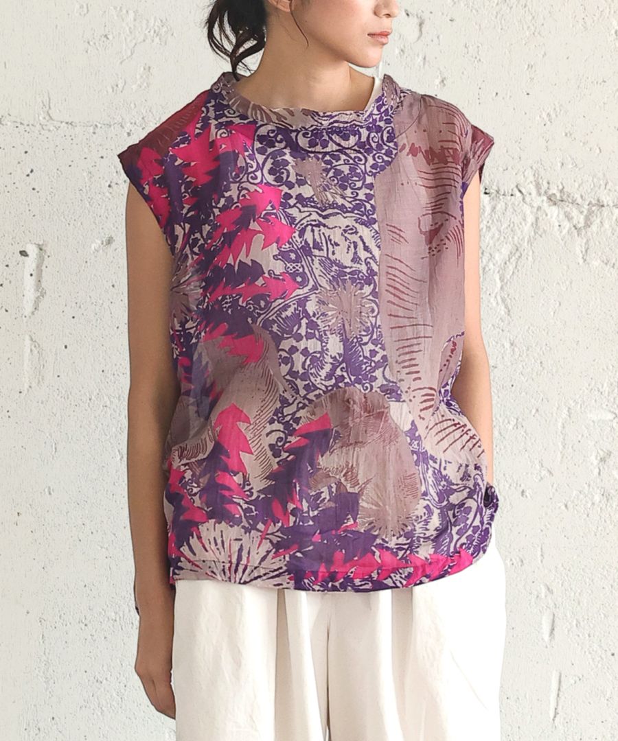 はなとぞうさん よる とっぷ［KusaKanmuri シルクコットントップス]