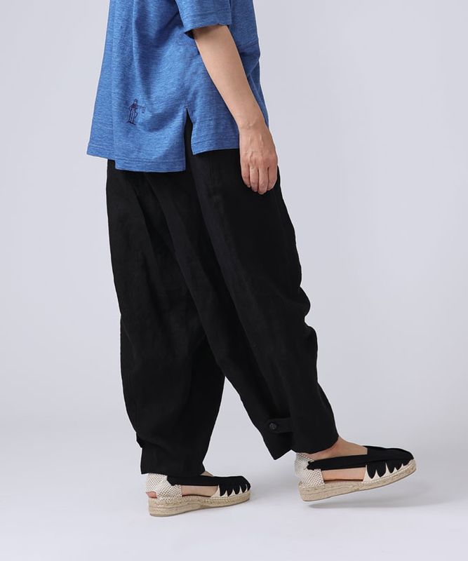 【SALE】イズパンツ・D　裾ボタンのテーパードリネンパンツ