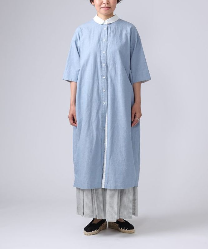 ジルロング　綿麻ダンガリーのロングシャツドレス