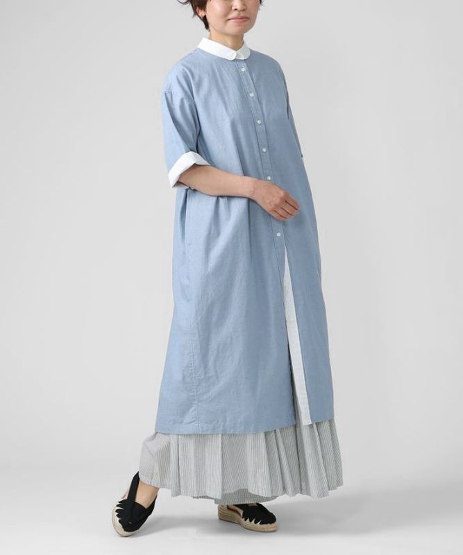 【SALE】ジルロング　綿麻ダンガリーのロングシャツドレス