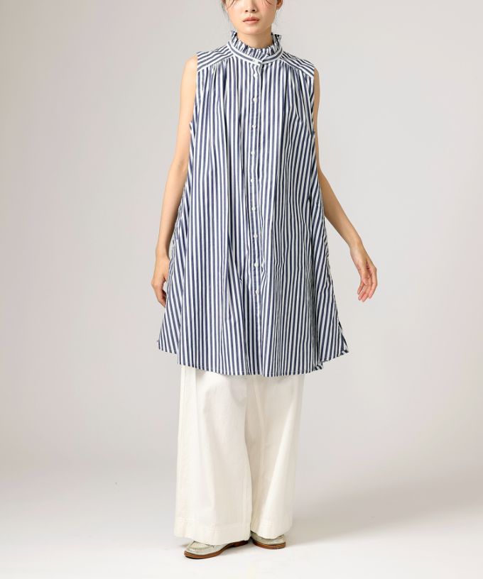 アリエル ストライプの襟フリルノースリーブチュニック/ITEM,JACKET