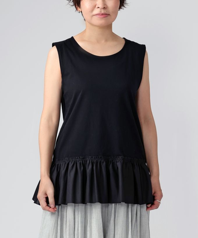 タンタ　別布切り替えのフリルペプラムタンク