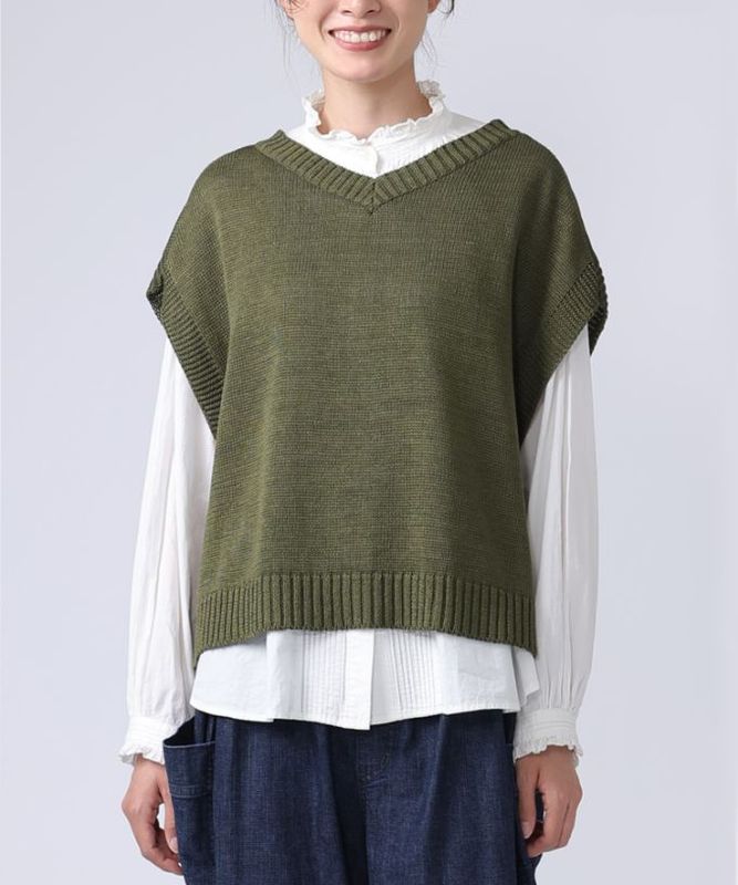 BASCO バスコ　コットンリネンベスト　美品 BASCO バスコ コットンリネンベスト 美品