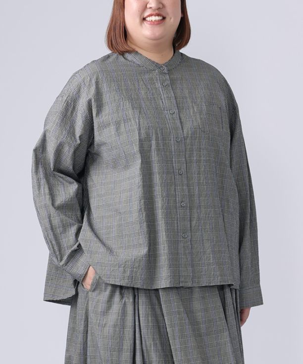 アンジェ・グレン・4【プラスサイズ】オリジナルグレンチェックの後ろタックブラウス