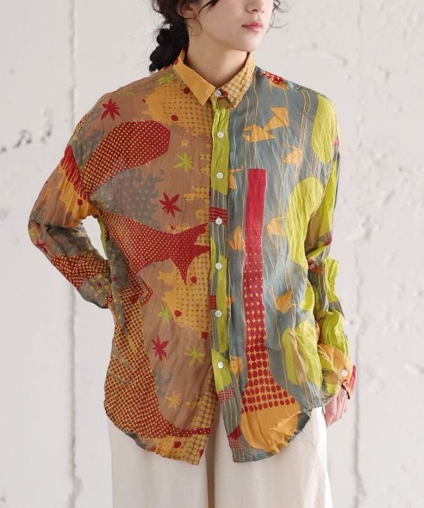 くさしゃつ　きつねとつる ［Kusa Kanmuri　シルクコットンシャツ］