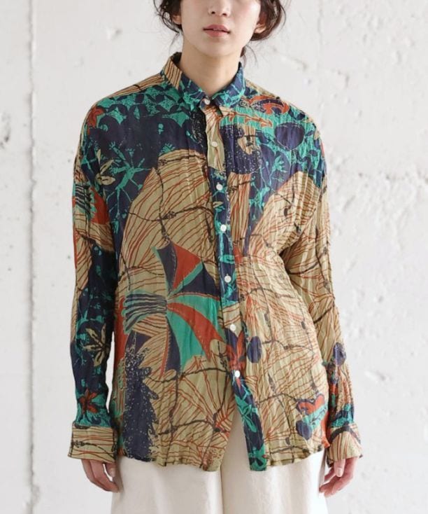 くさしゃつ　さかなのせかい よる ［Kusa Kanmuri　シルクコットンシャツ］