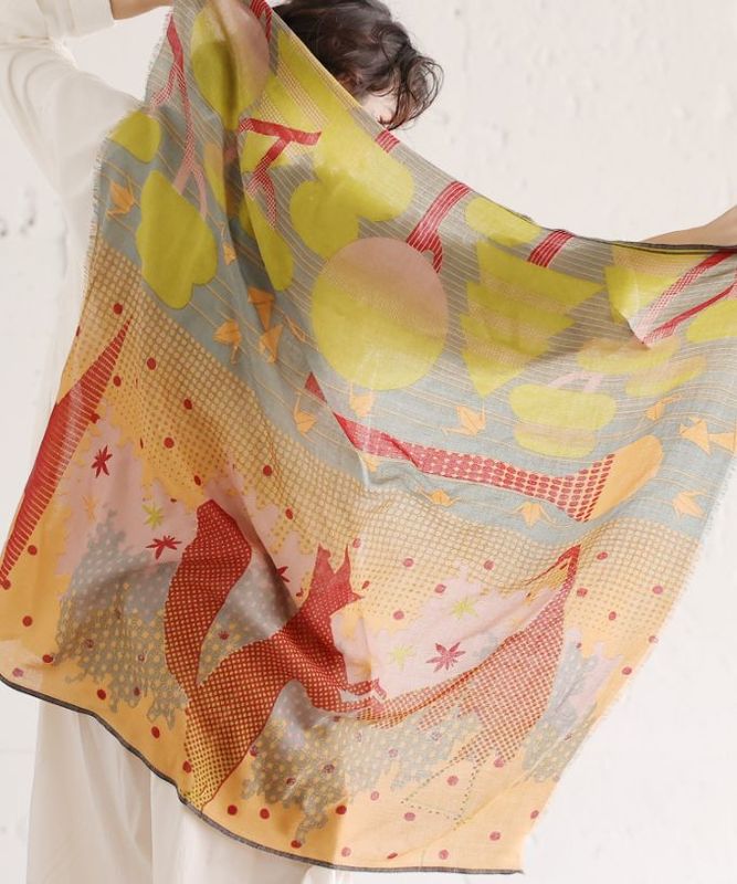 きつねとつる　[Kusa Kanmuri ウールストール]