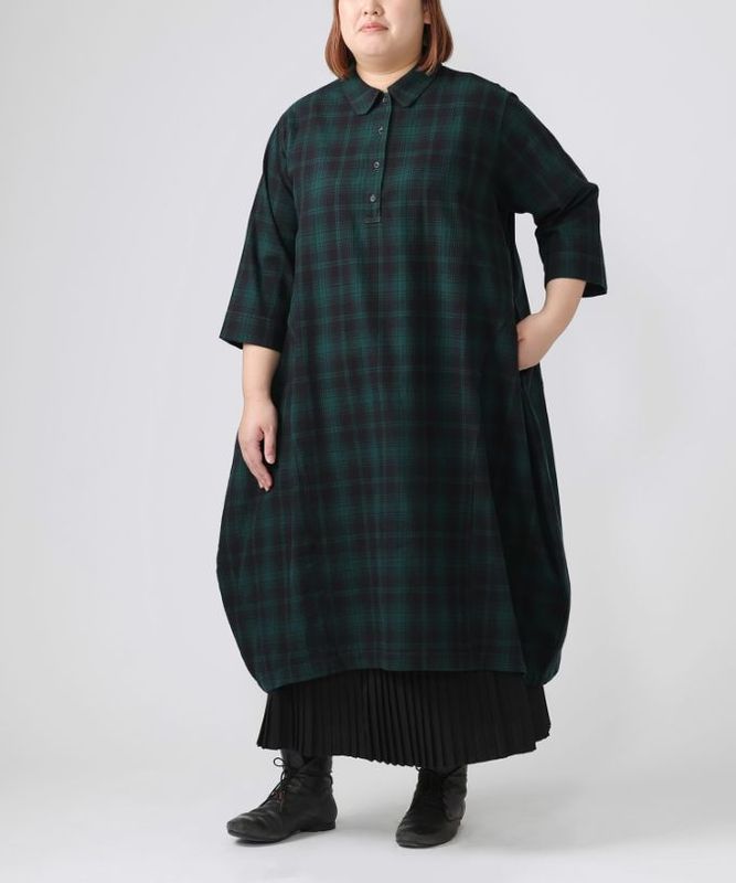 ポメロ・4【プラスサイズ】コットンネル素材のタータンチェックドレス