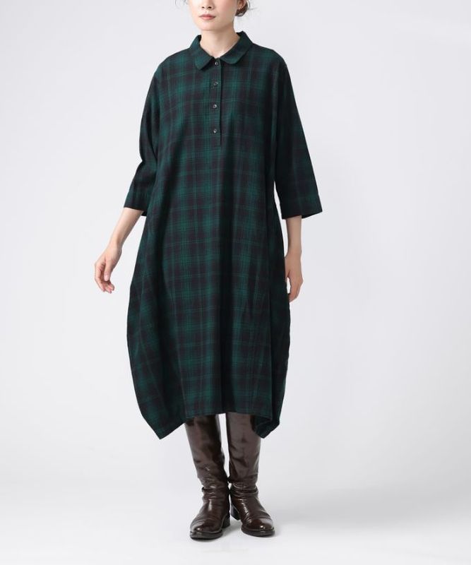 ポメロ　コットンネル素材のタータンチェックドレス