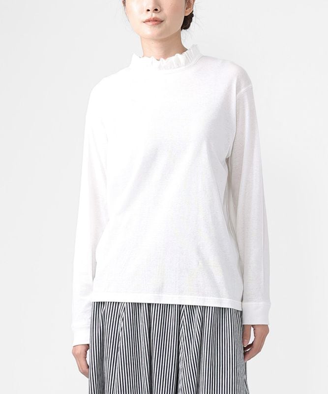 エアロトップ　コットンフリルネックトップ