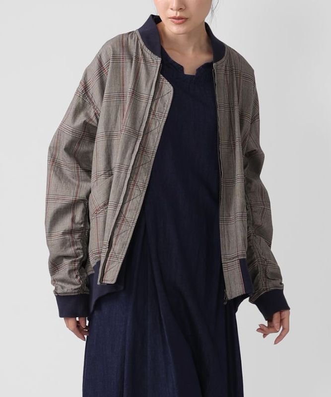 シンディジャケット・B　チェック柄ジップアップブルゾン