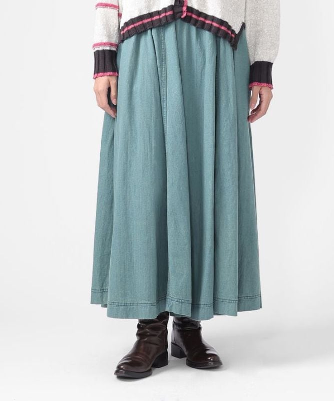 サキスカート・U　8オンスデニム　ブリーチオーバーダイのフレアスカート