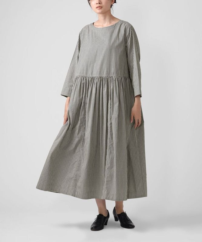 リックスドレス・B　ギンガムチェックのギャザー切り替えワンピース