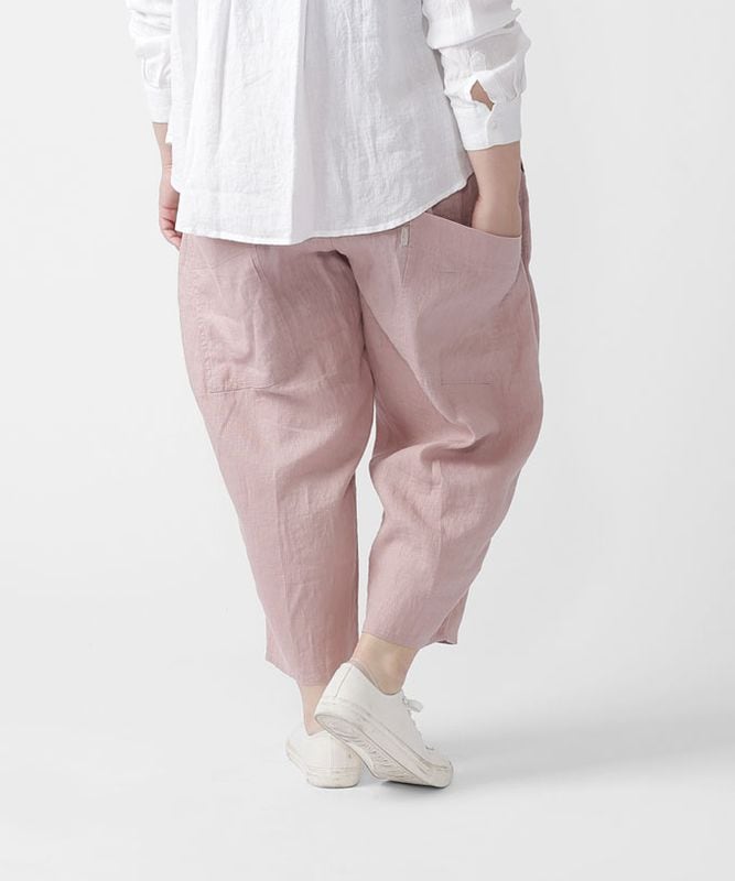 マオパンツ麻・20-4【プラスサイズ】リネン素材の後ろビックポケットパンツ