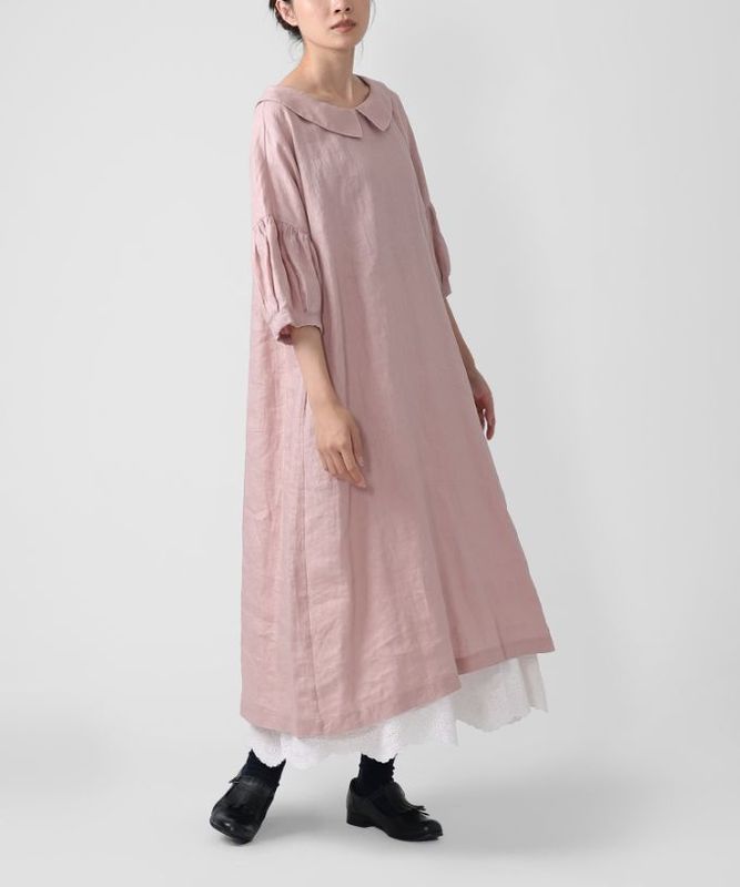 アガサドレス　リネンの丸襟バルーンスリーブドレス