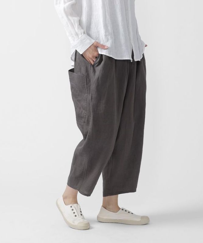 マオパンツ麻・22　リネン素材の後ろビックポケットパンツ